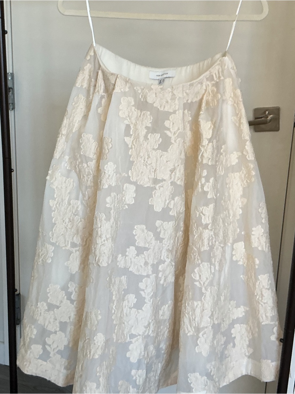 Cream Floral Lace Midi Dress with Spaghetti Straps